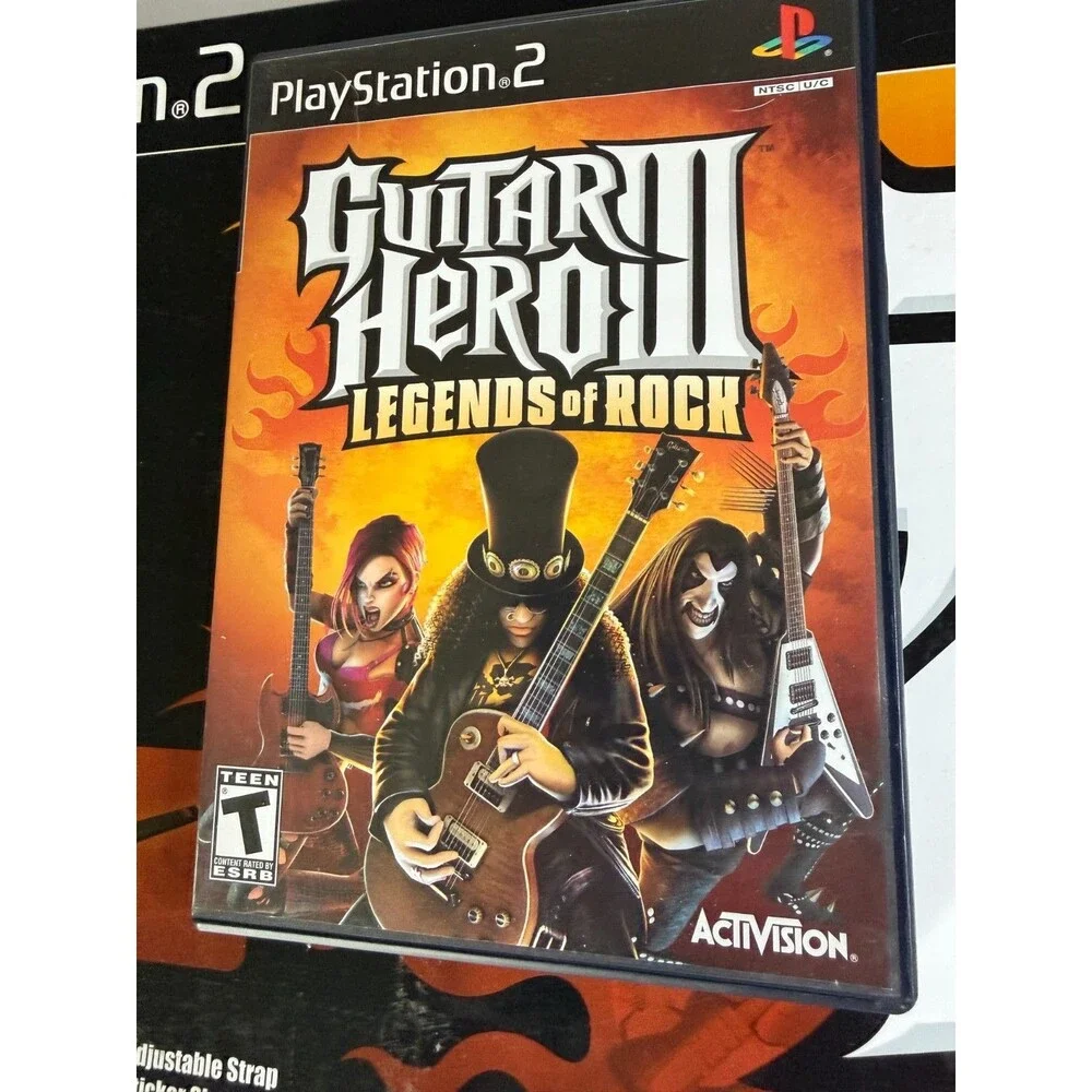 Guitar Hero III Legends of Rock PS2 RedOctane Wired Guitar Controller Game Box C